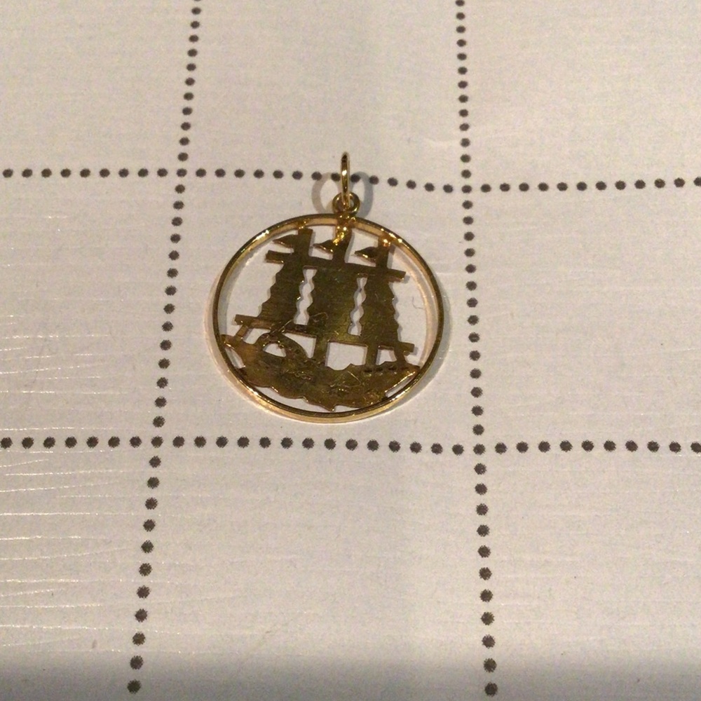 Nautical Gold 14k 585 Ship Pendant - Picture 2 of 3